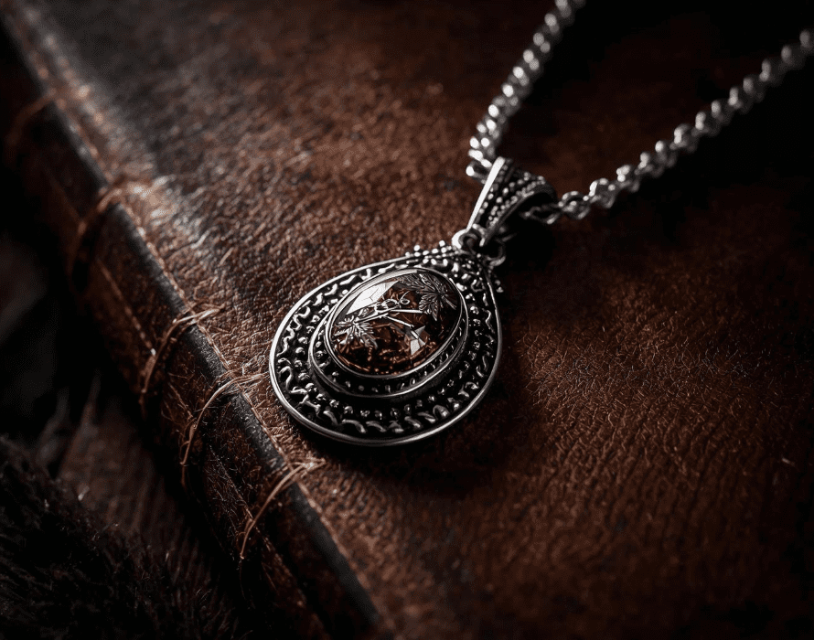 Home Oxidised Silver Stone Necklace and Leather Diary for luxury gifts